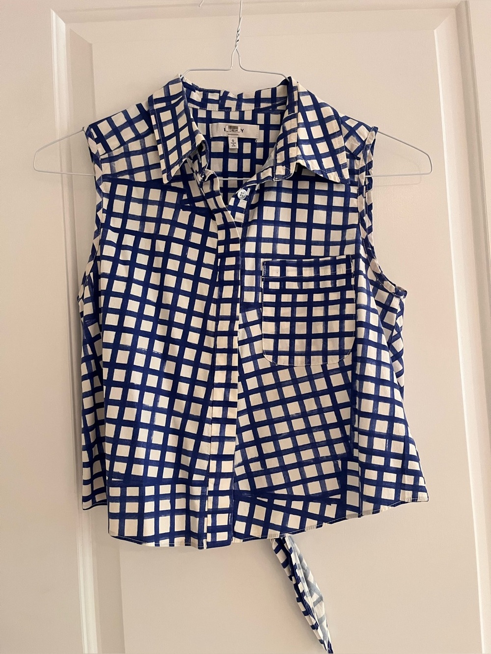 Milly Sleeveless Navy Grid Tie back